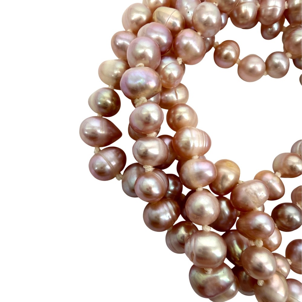 Vintage Pink Freshwater Pearl Endless Necklace Hand Knotted Baroque Mauve 32"